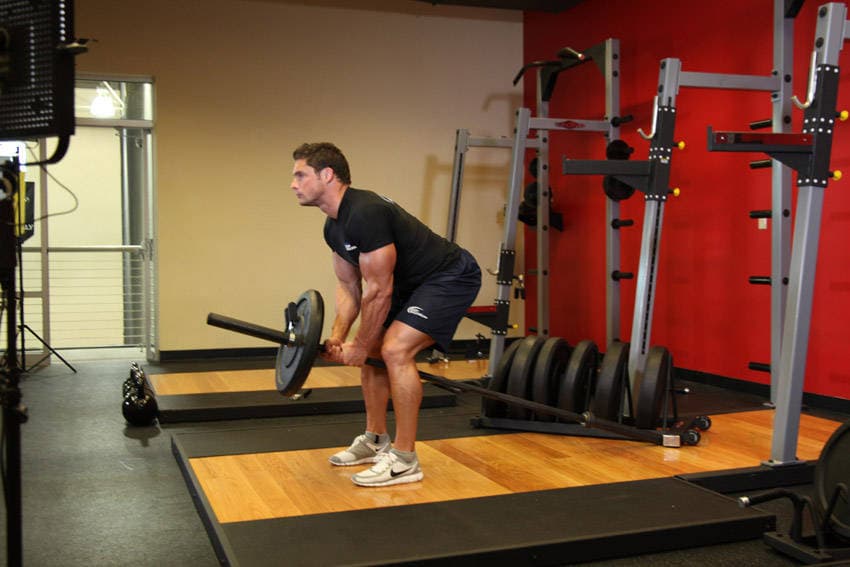 Bent Over Two-Arm Long Bar Row — start position