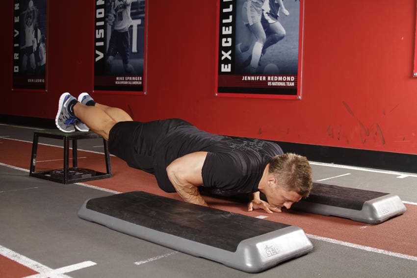 Incline Push-Up Depth Jump — start position