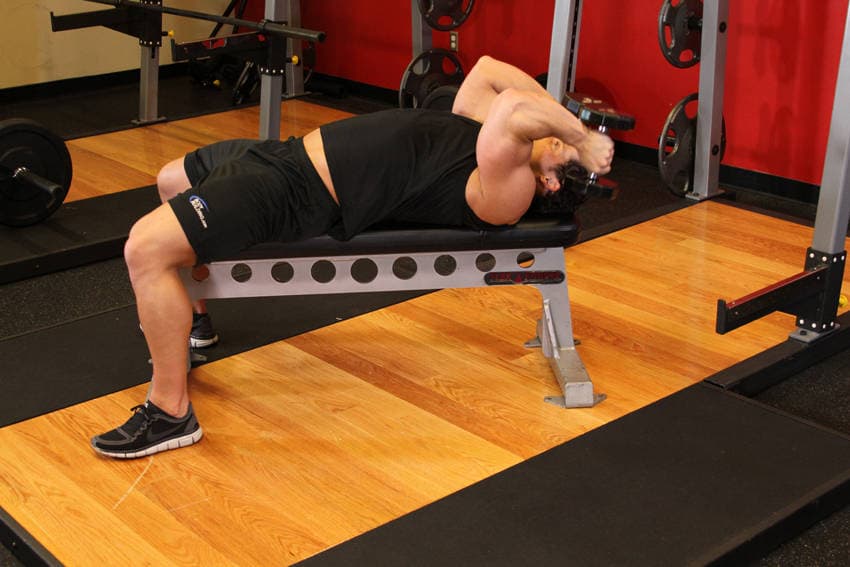 Lying Dumbbell Tricep Extension — start position