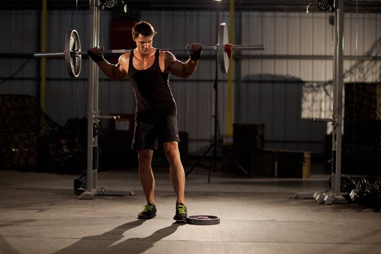 Squat with Plate Movers — start position