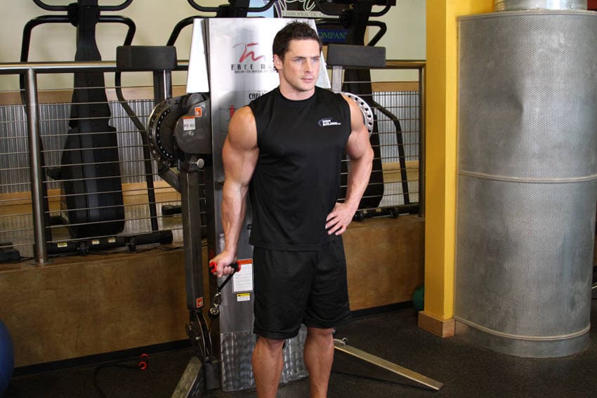 Standing One-Arm Cable Curl — start position